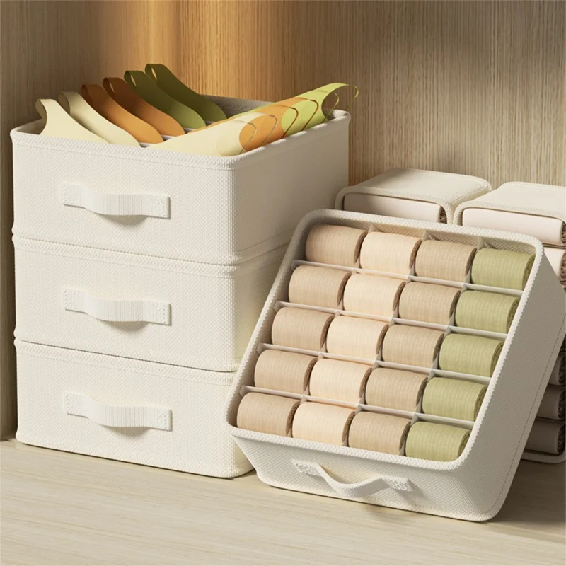 Caixa de Armazenamento com 6 Compartimentos para Quarto, Organizador Dobrável de Roupa Íntima, Economiza Espaço, 32 x 32 x 11cm