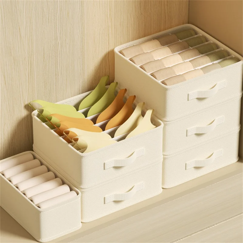 Caixa de Armazenamento com 6 Compartimentos para Quarto, Organizador Dobrável de Roupa Íntima, Economiza Espaço, 32 x 32 x 11cm