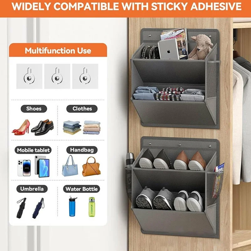 Hanging Shoe Organizer Multi-Purpose Storage Bag Wall Mount Rack for Home / RV / Dorm - Grey