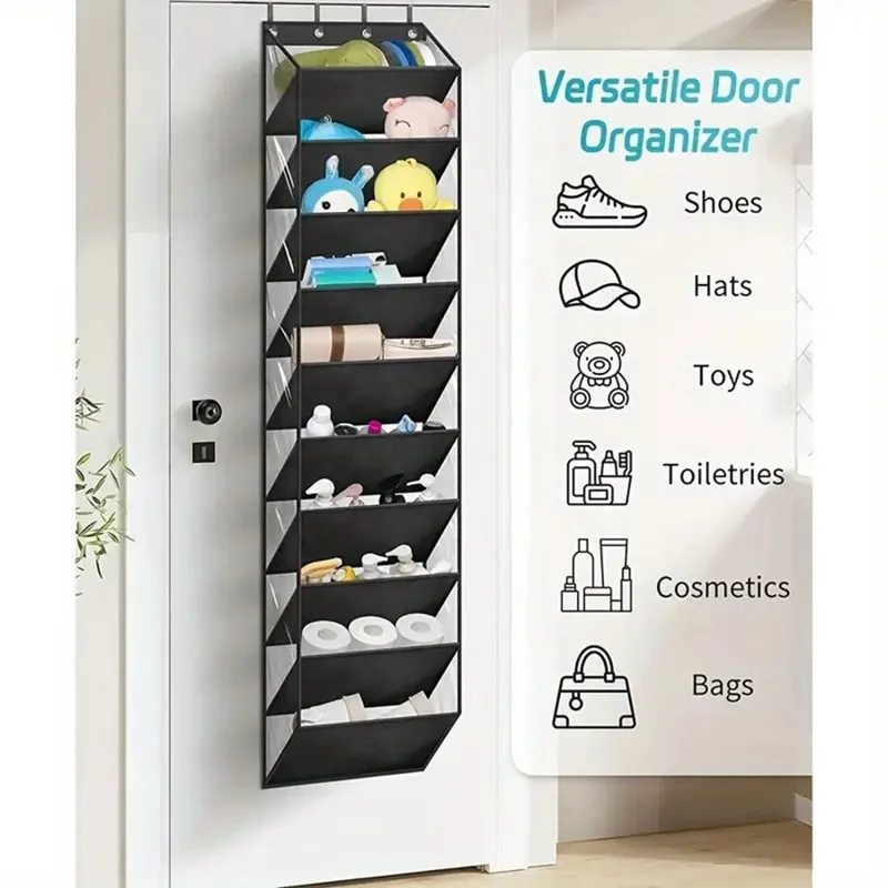 Organizador de Zapatos Colgante de 10 Niveles Bolsa de Almacenamiento Multifuncional para el Hogar - Negro