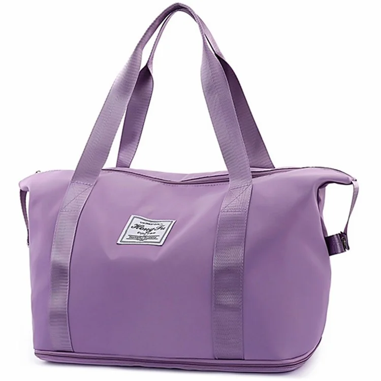 HONGFU Stylish Large Capacity Waterproof Nylon Zipper Tote Bag Expandable Travel Luggage Carrying Bag - Light Purple
