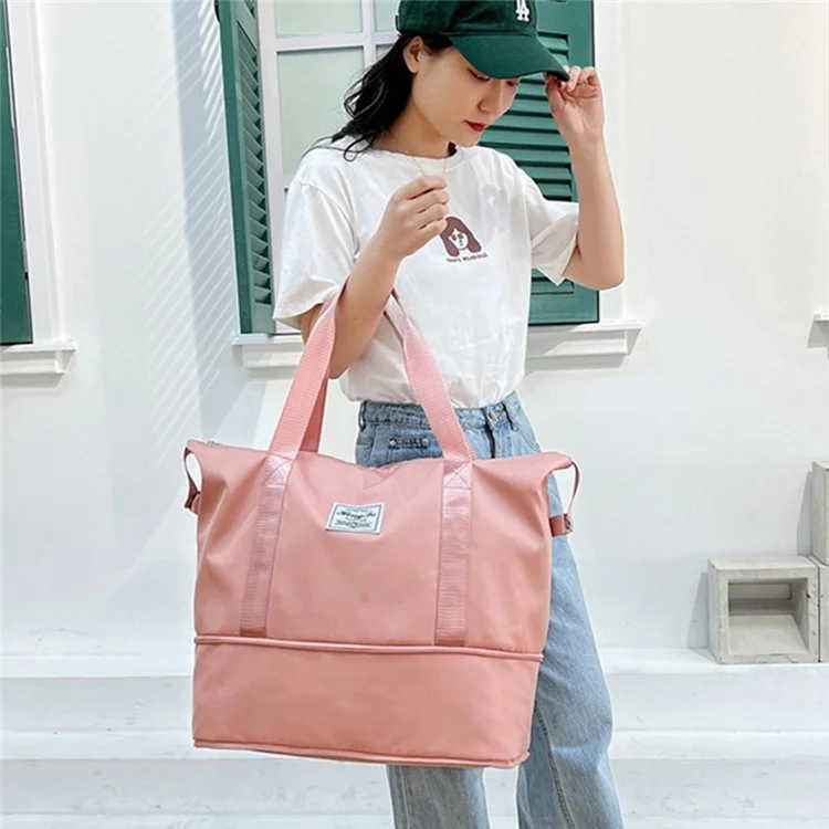 HONGFU Stylish Large Capacity Waterproof Nylon Zipper Tote Bag Expandable Travel Luggage Carrying Bag - Light Purple