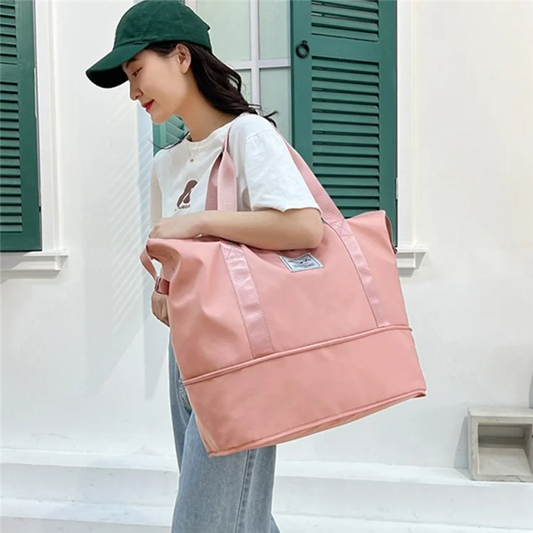 HONGFU Stylish Large Capacity Waterproof Nylon Zipper Tote Bag Expandable Travel Luggage Carrying Bag - Light Purple