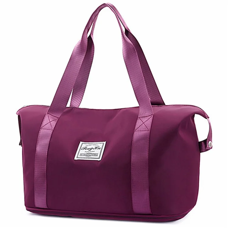 HONGFU Stylish Large Capacity Waterproof Nylon Zipper Tote Bag Expandable Travel Luggage Carrying Bag - Dark Purple