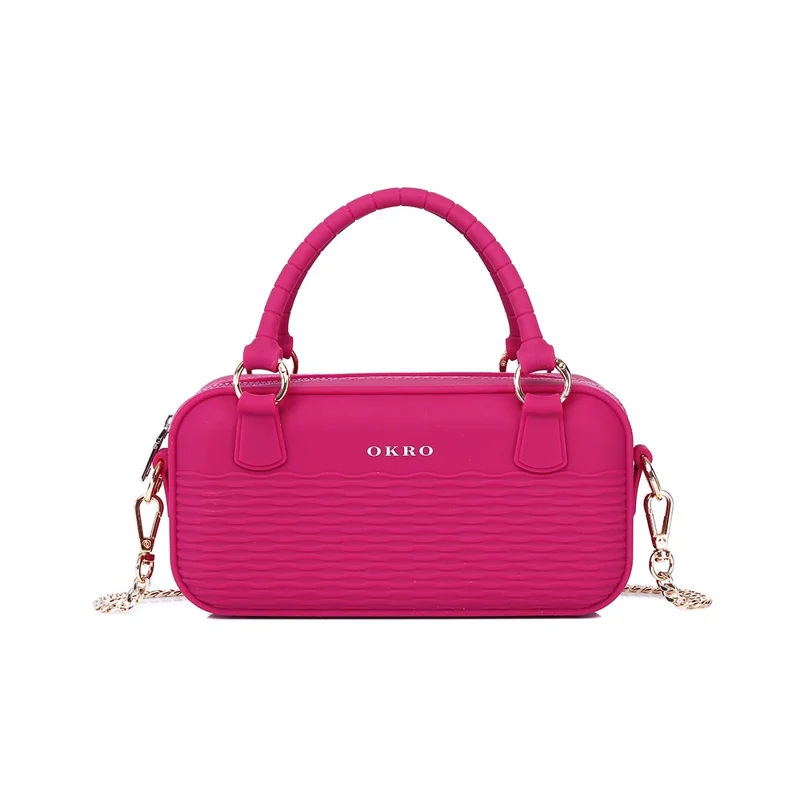OKRO Silicone Handbag Storage Pouch Waterproof Crossbody Bag with Metal Chain Strap - Wine Red