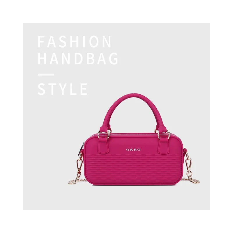 OKRO Silicone Handbag Storage Pouch Waterproof Crossbody Bag with Metal Chain Strap - Wine Red