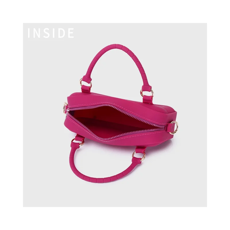 OKRO Silicone Handbag Storage Pouch Waterproof Crossbody Bag with Metal Chain Strap - Wine Red