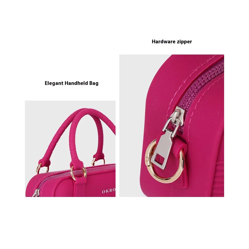 OKRO Silicone Handbag Storage Pouch Waterproof Crossbody Bag with Metal Chain Strap - Wine Red