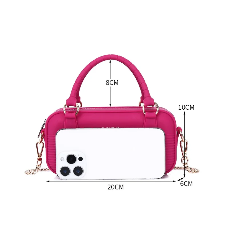 OKRO Silicone Handbag Storage Pouch Waterproof Crossbody Bag with Metal Chain Strap - Wine Red