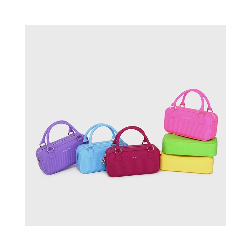 OKRO Silicone Handbag Storage Pouch Waterproof Crossbody Bag with Metal Chain Strap - Wine Red