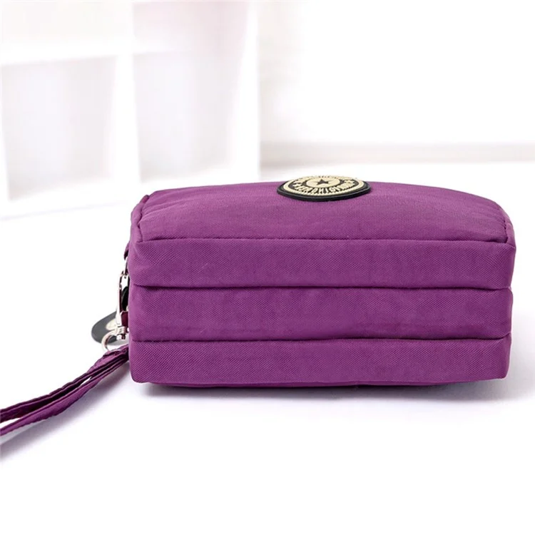 JIARIQINGREN 610 Women Three Layer Zipper Coin Purse Washed Denim Cellphone Holder Clutch with Wrist Strap - Sapphire