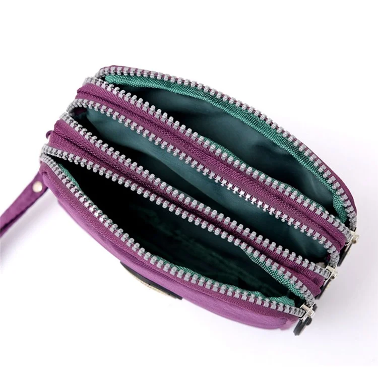 JIARIQINGREN 610 Women Three Layer Zipper Coin Purse Washed Denim Cellphone Holder Clutch with Wrist Strap - Sapphire