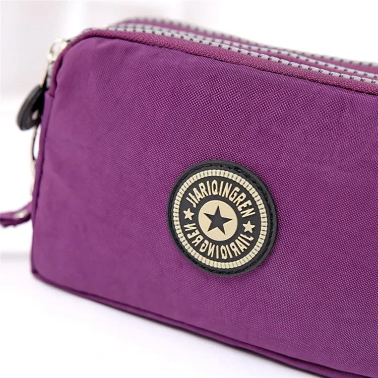 JIARIQINGREN 610 Women Three Layer Zipper Coin Purse Washed Denim Cellphone Holder Clutch with Wrist Strap - Sapphire