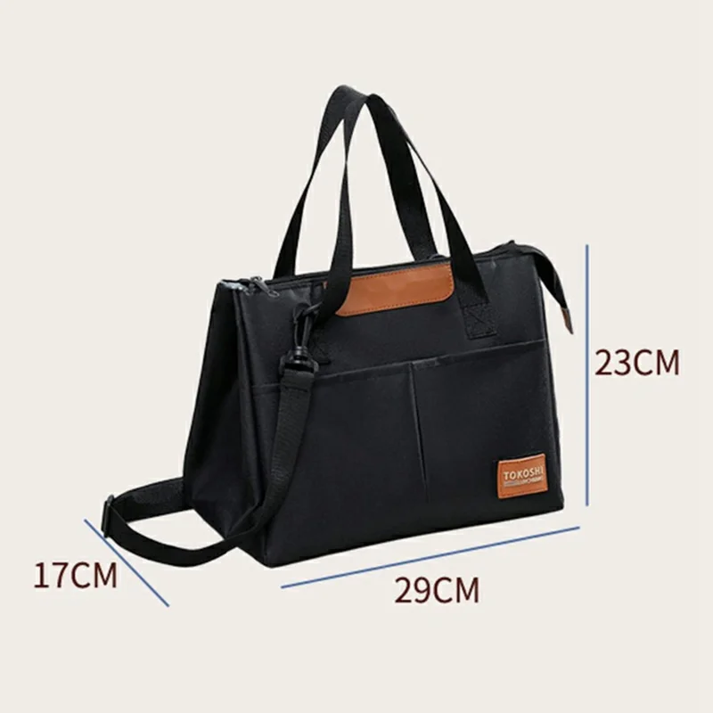 Triangle Shape Tote Insulated Lunch Bag Waterproof Oxford Fabric Thermal Food Carrier with Shoulder Strap - Navy Blue