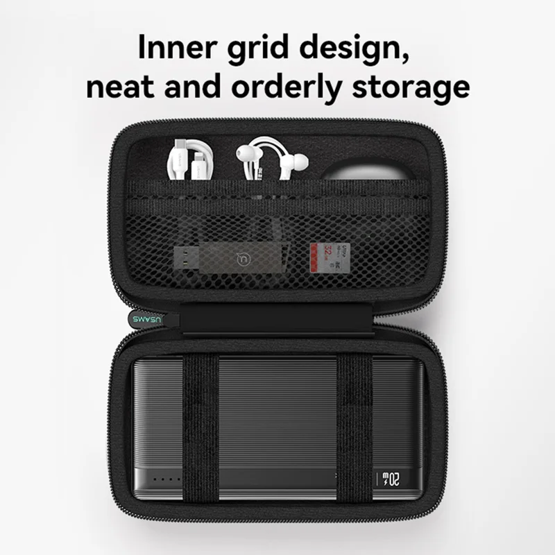 USAMS Jane06 6.7 inch Storage Bag Double Layer Shockproof Zipper Electronic Organizer Travel Case