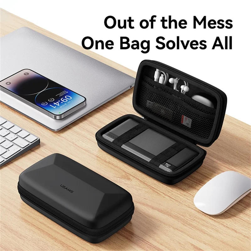 USAMS Jane06 6.7 inch Storage Bag Double Layer Shockproof Zipper Electronic Organizer Travel Case