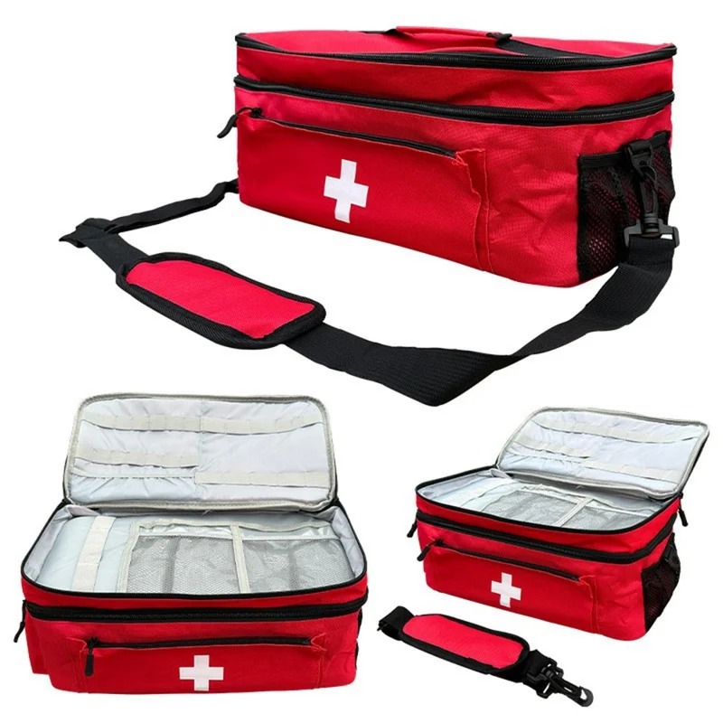 Portable Medication Organizer with Shoulder Strap First Aid Kit Pill Bottle Storage Bag for Home Travel