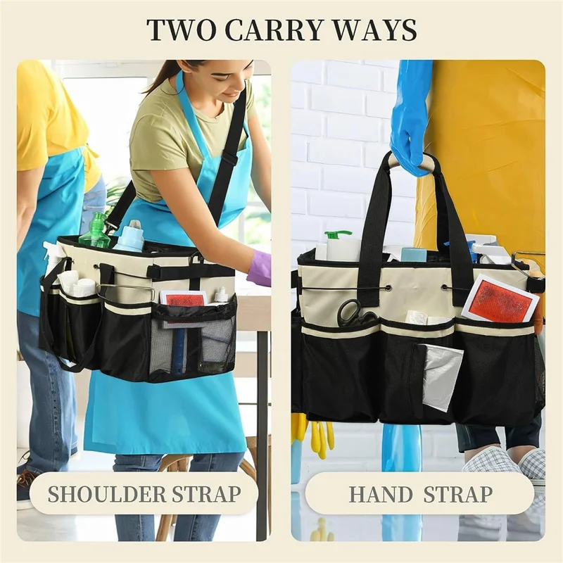 Portable Cleaning Caddy Organizer for Car Detailing Waterproof Storage Bag with Shoulder Strap - Beige