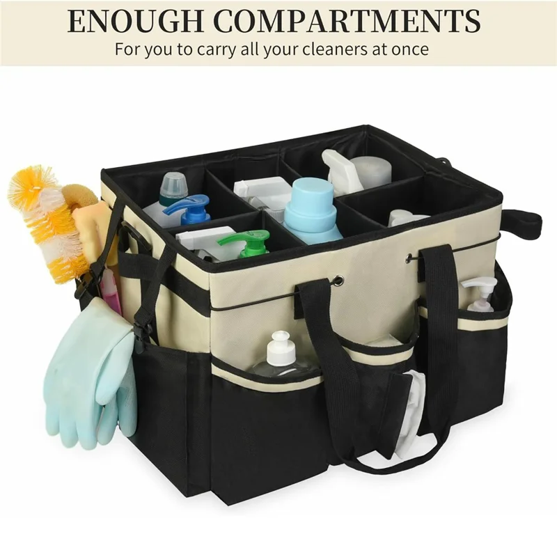Portable Cleaning Caddy Organizer for Car Detailing Waterproof Storage Bag with Shoulder Strap - Beige