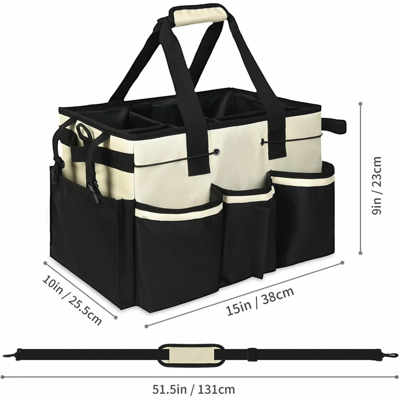 Portable Cleaning Caddy Organizer for Car Detailing Waterproof Storage Bag with Shoulder Strap - Beige