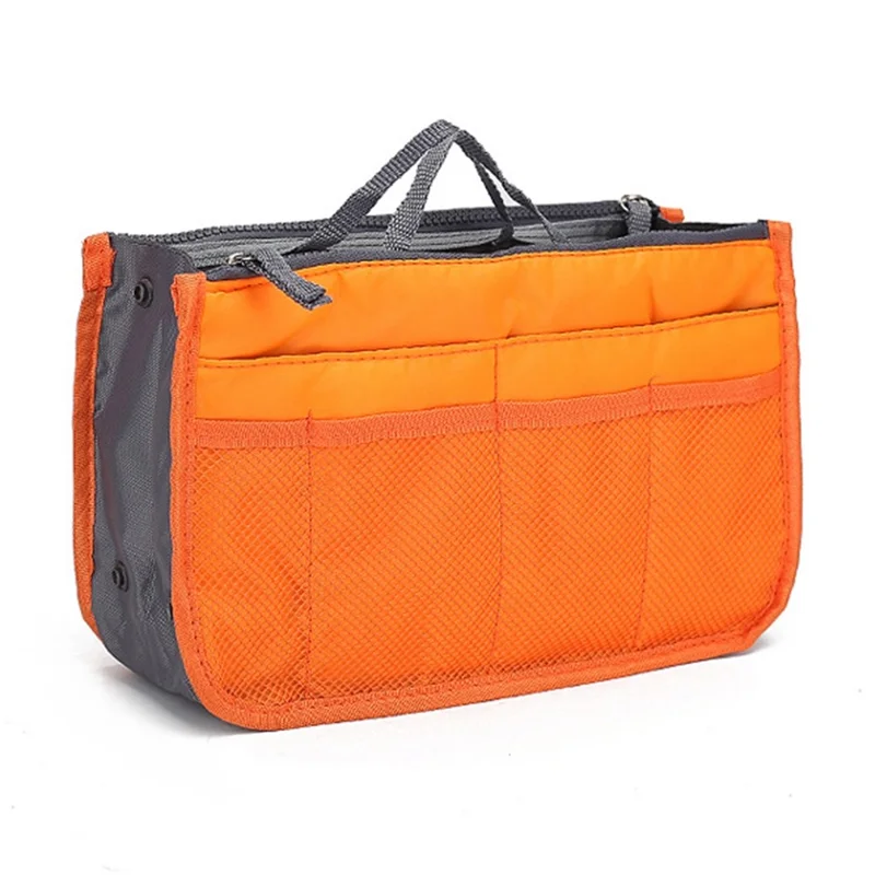 Handbag Organizer Multi-function Ladies Insert Expandable Liner Bag Pouch Zipper Closure Cosmetic Organizer Travel Tidy Bag with Handle - Orange Yellow