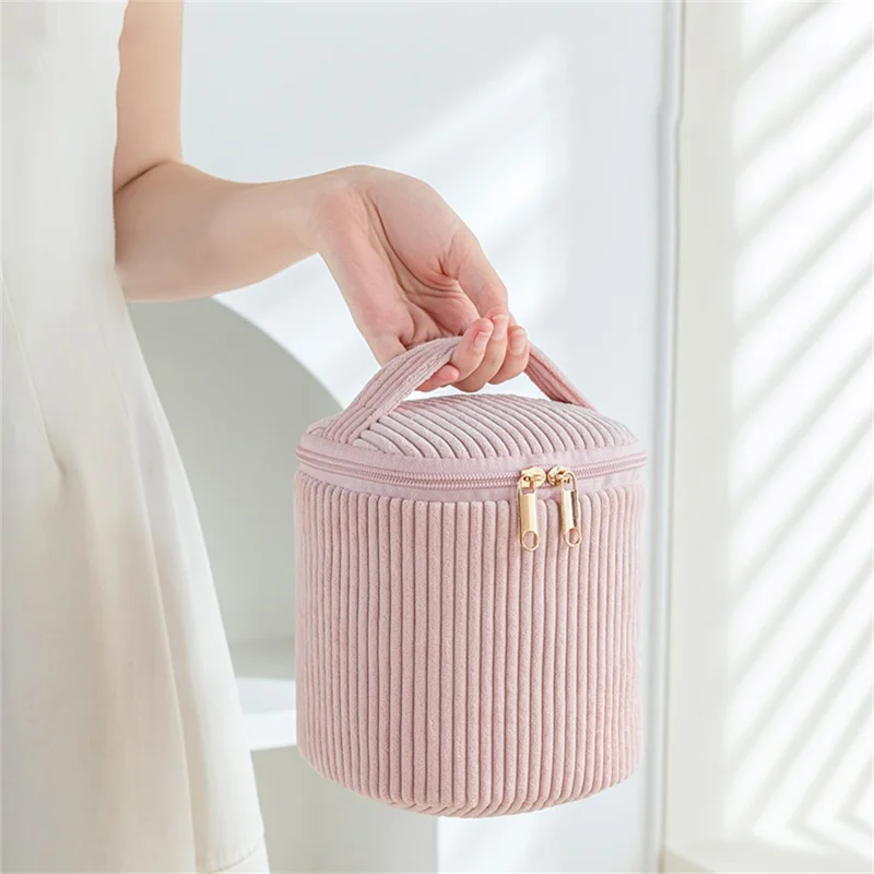 4Pcs Makeup Bag Set Travel Cosmetic Organizer Large Capacity Portable Flannel Storage Pouch - Pink