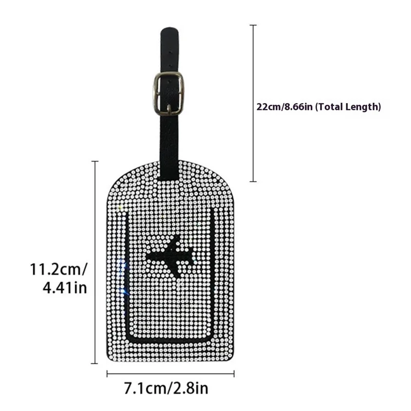 Rhinestones Decor PU Leather Luggage Tag for Suitcase Baggage Label Address Name Card Tag with Privacy Protection Cover - White