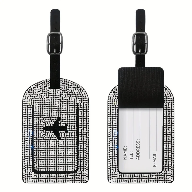 2 stuks/set Strassversierd PU-leer reispaspoorthouder kaartorganizer instapkauw met bagagelabel - Wit