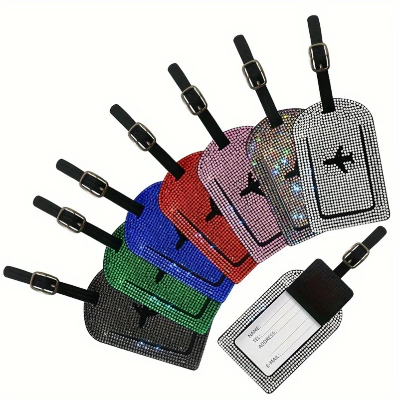 2 stuks/set Strassversierd PU-leer reispaspoorthouder kaartorganizer instapkauw met bagagelabel - Wit