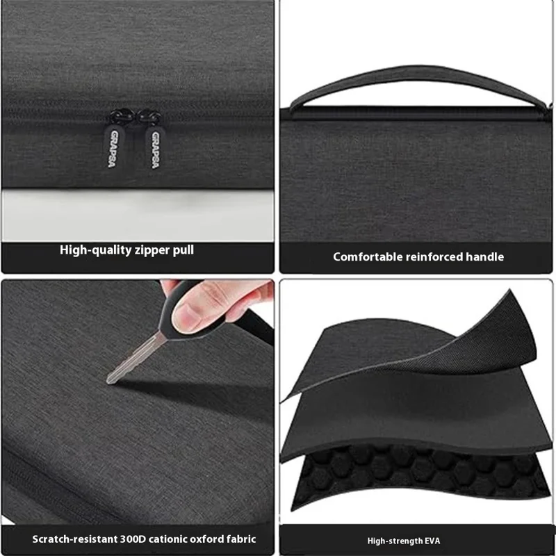 8 Compartments Sunglasses Case Hard EVA Portable Digital Storage Box with Handle - Black