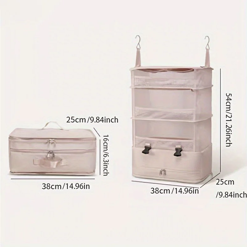 Travel Hanging Clothes Organizer Oxford Fabric Large Capacity Wardrobe Storage Bag for Suitcase Packing - Khaki