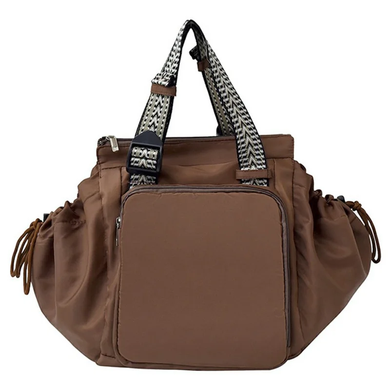 Large Capacity Mommy Bag Nylon Portable Folding Crib Bed Multipurpose Travel Baby Diaper Backpack - Coffee