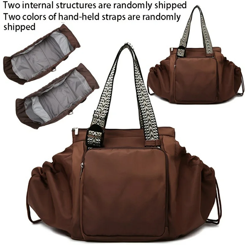 Large Capacity Mommy Bag Nylon Portable Folding Crib Bed Multipurpose Travel Baby Diaper Backpack - Coffee