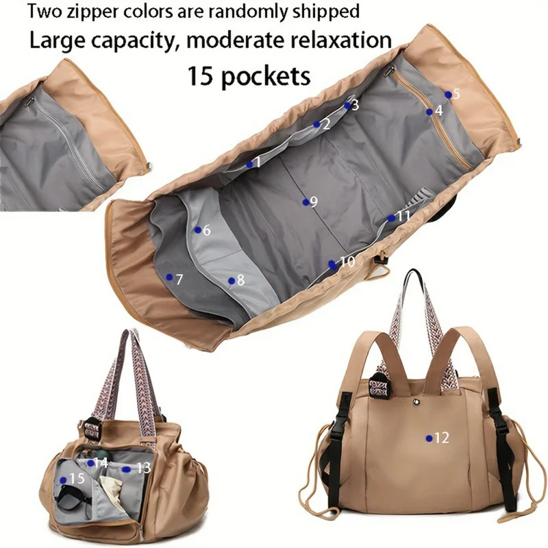 Large Capacity Mommy Bag Nylon Portable Folding Crib Bed Multipurpose Travel Baby Diaper Backpack - Coffee
