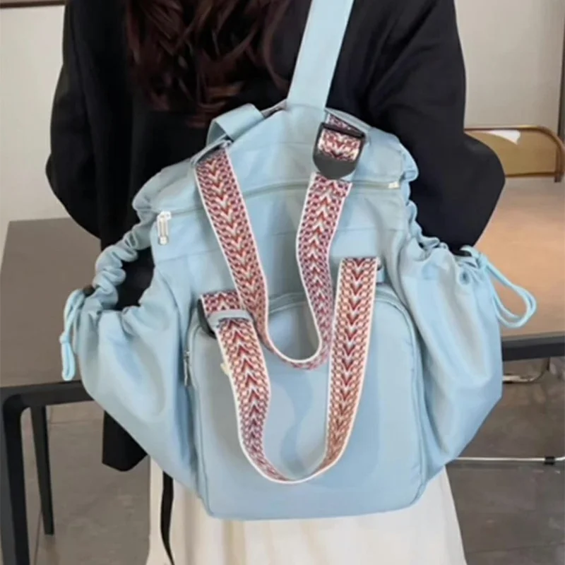 Large Capacity Mommy Bag Nylon Portable Folding Crib Bed Multipurpose Travel Baby Diaper Backpack - Coffee