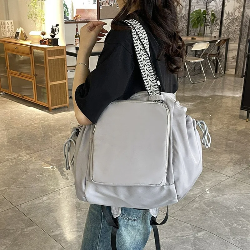 Large Capacity Mommy Bag Nylon Portable Folding Crib Bed Multipurpose Travel Baby Diaper Backpack - Coffee