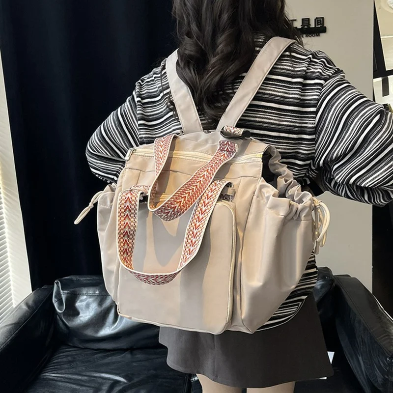 Large Capacity Mommy Bag Nylon Portable Folding Crib Bed Multipurpose Travel Baby Diaper Backpack - Coffee