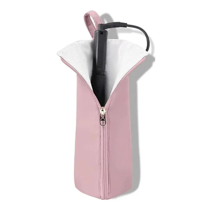 Curling Iron Storage Bag Heat Resistant Hanging Organizer Pouch for Hair Styling Tools - Light Pink