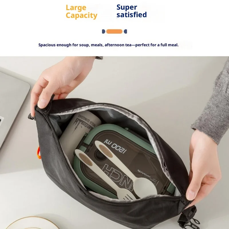 Japanese Style Insulated Lunch Bag Large Capacity Bento Box Carrier Tote Thermal Cooler for Work / Office - Black