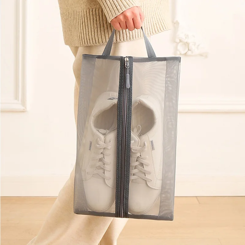 25 x 40cm Travel Shoe Storage Bag Portable Handheld Gym Footwear Organizer Dust-Proof Mold-Resistant Shoe Holder - Grey