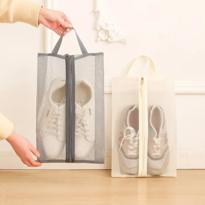25 x 40cm Travel Shoe Storage Bag Portable Handheld Gym Footwear Organizer Dust-Proof Mold-Resistant Shoe Holder - Grey