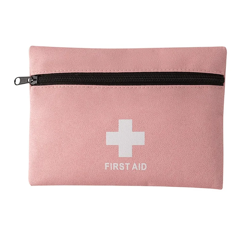 Mini Kit de Primeiros Socorros 12 x 16 cm, Design Plano, Bolsa de Emergência Médica para Viagem / Exterior / Acampamento, Tamanho P - Rosa