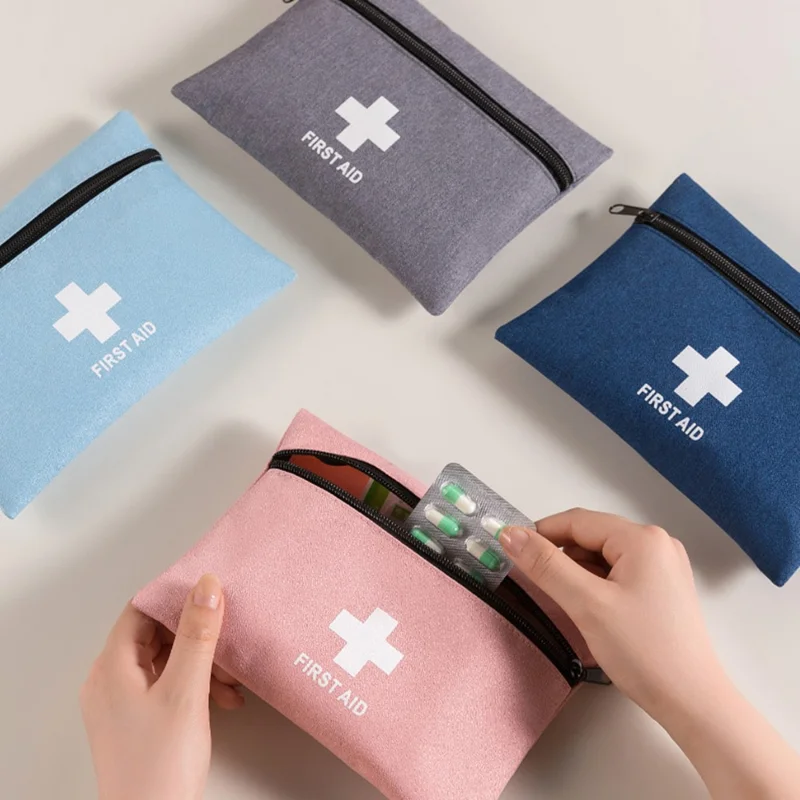 Mini Kit de Primeiros Socorros 12 x 16 cm, Design Plano, Bolsa de Emergência Médica para Viagem / Exterior / Acampamento, Tamanho P - Rosa
