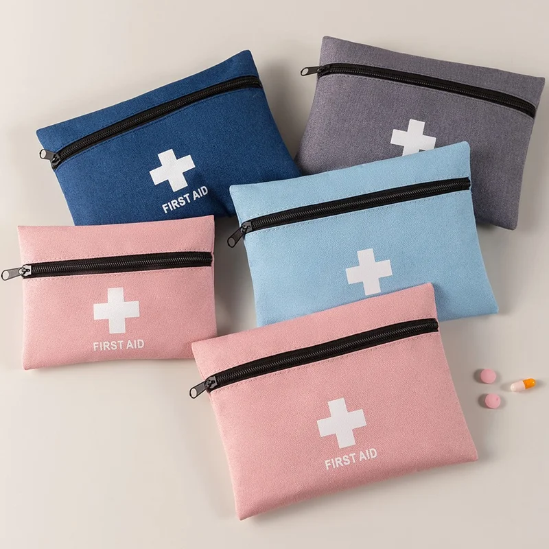 Mini Kit de Primeiros Socorros 12 x 16 cm, Design Plano, Bolsa de Emergência Médica para Viagem / Exterior / Acampamento, Tamanho P - Rosa