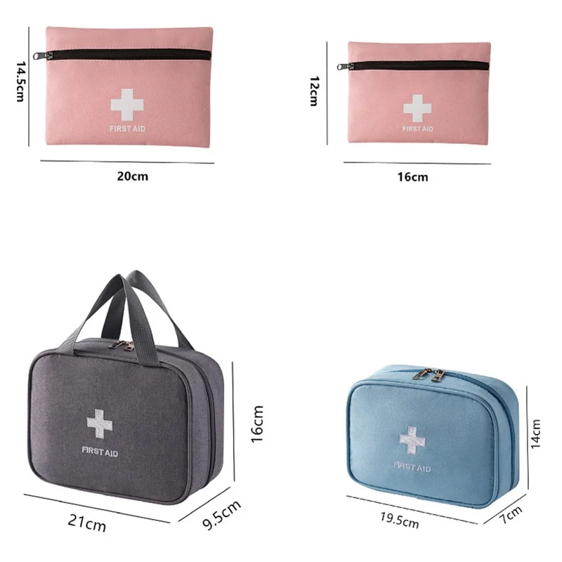 Mini Kit de Primeiros Socorros 12 x 16 cm, Design Plano, Bolsa de Emergência Médica para Viagem / Exterior / Acampamento, Tamanho P - Rosa