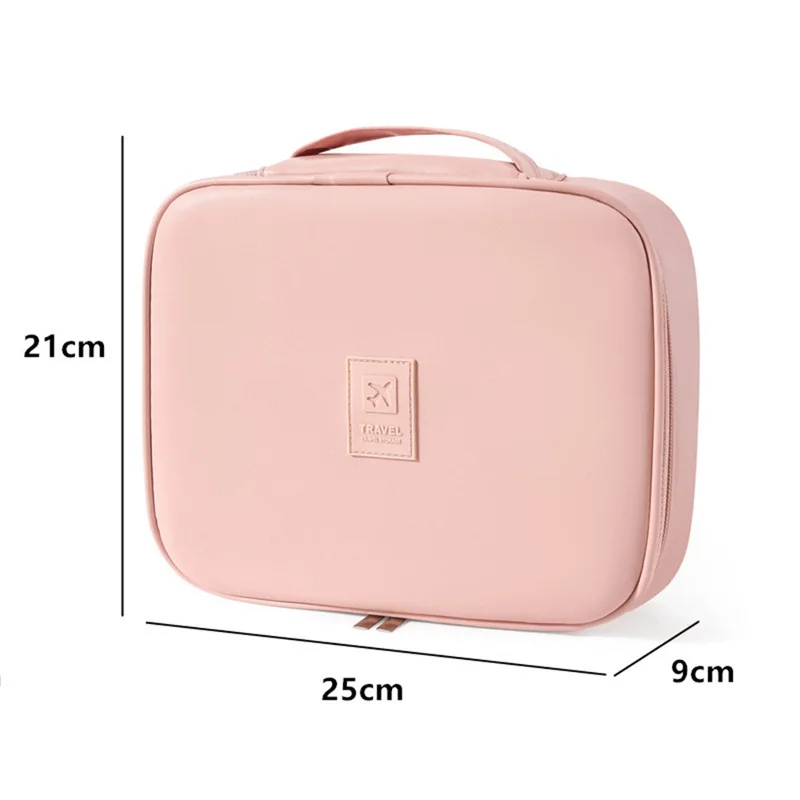 PU-Leder-Quadratische Kosmetiktasche Reise-Toilettenartikel-Organizer Große Kapazität Makeup-Koffer Tragbare Aufbewahrungstasche - Beige