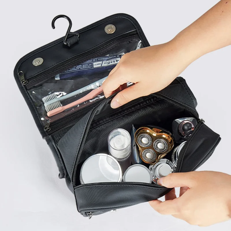 Waterproof Travel Toiletry Bag Portable Wet Dry Separation Foldable Hanging Cosmetic Organizer Bag - Black