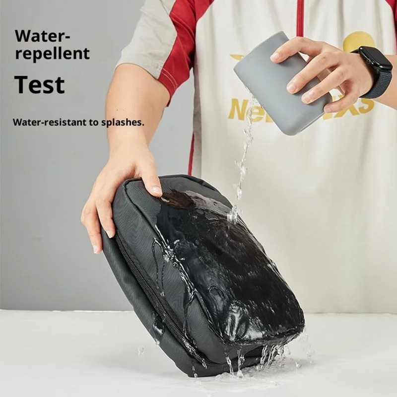 Bolsa de Aseo de Viaje con Separación Seca y Húmeda, Espejo Incorporado, Impermeable y Plegable para Maquillaje con Gancho - Negro