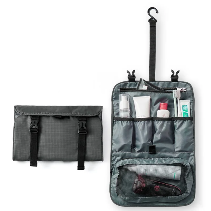 Mehrere Taschen Faltbare Kulturtasche Wasserdicht Hängende Kosmetiktasche für Reisen Camping - Dunkelgrau