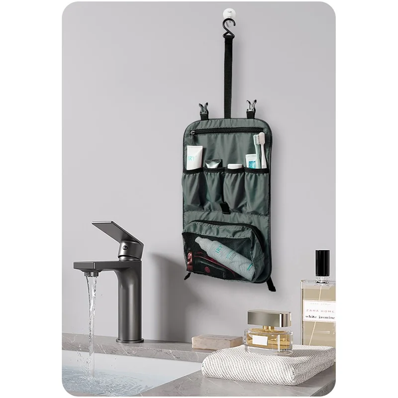 Mehrere Taschen Faltbare Kulturtasche Wasserdicht Hängende Kosmetiktasche für Reisen Camping - Dunkelgrau